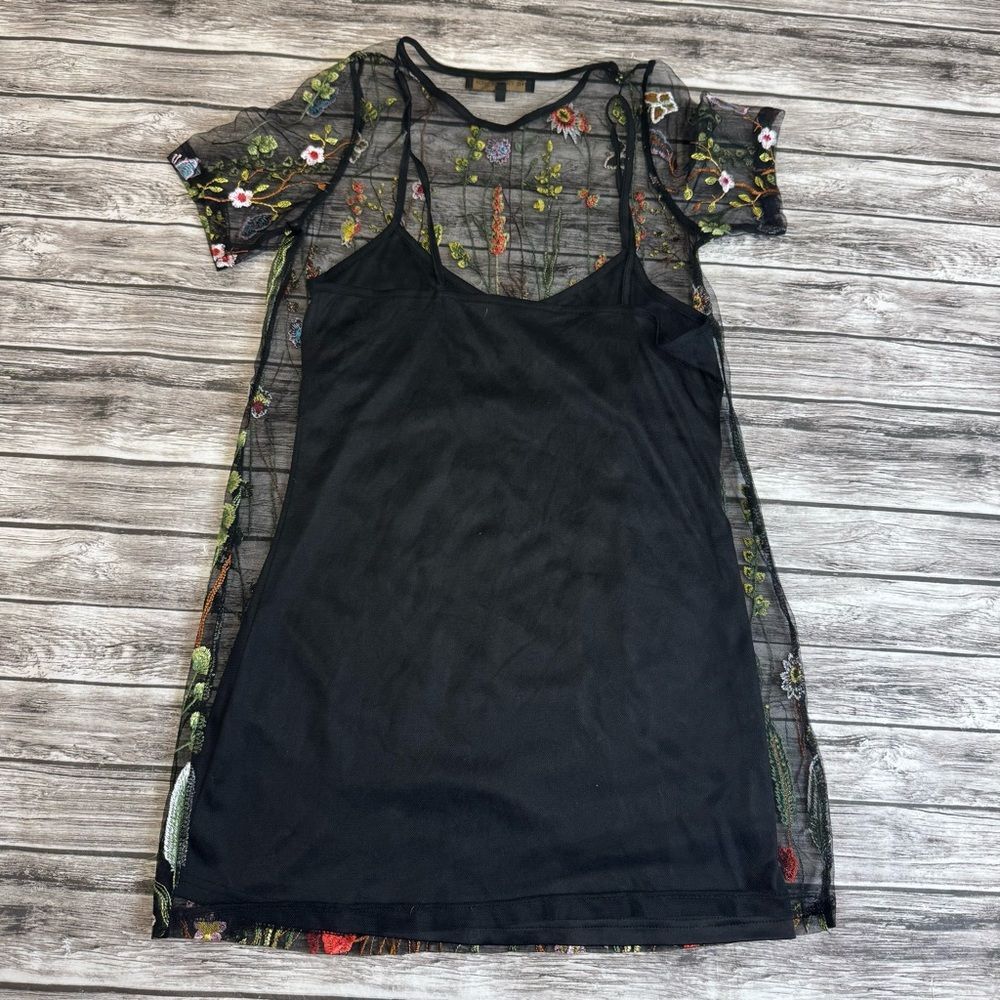 The Vintage Shop Women's Lace Mini Dress Small Black Floral Embroidered - Picture 14 of 14